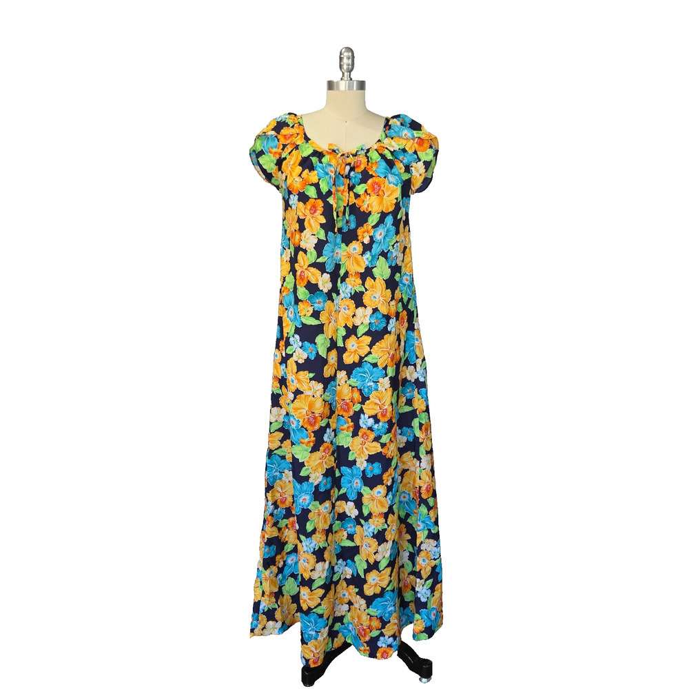 Vintage 70s Hilo Hattie Mumu Floral Print Maxi House Dress Size S Hawaiian